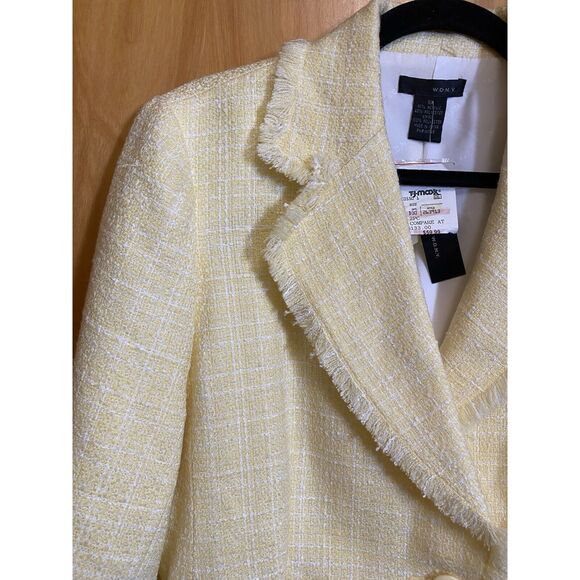 W.D.N.Y Women's Yellow White Tweed Fringed Blazer Jacket Size 10, MSRP $133 - Picture 5 of 14